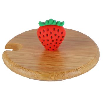 400ml Cute High Borosilicate Glass Cup HeatResistant Mug with Stainless Steel Spoon Bamboo Lid(Strawberry )