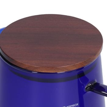 500ml Heat Resistant Coffee Server with Wooden Lid Household Tea Kettle for Home OfficeBlue