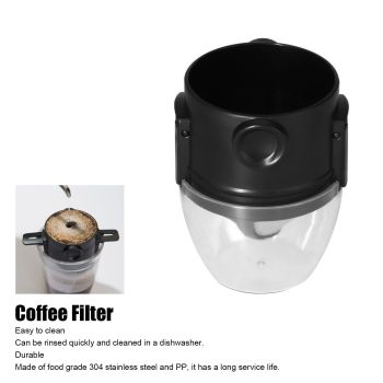 304 Stainless Steel Coffee Filter with Transparent Plastic PP Cup Portable Coffee Dripper for Outdoor
