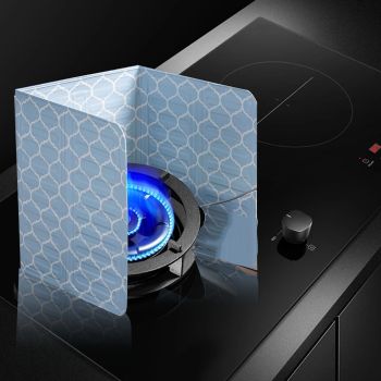Oil Splash Baffle Foldable Heat Resistant Aluminum Foil Cooking Splashproof Guard for Kitchen Frying Pan Blue