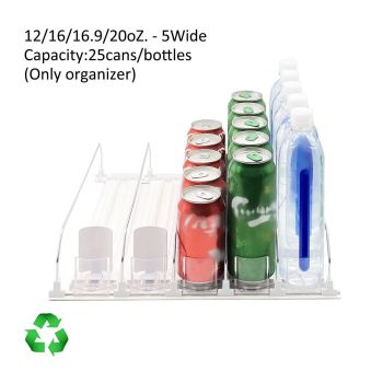 Drink Organizer for Fridge Spring Loaded Adjustable Push Rod Slide Rail Soda Can Dispenser for Beer Beverages 38cm White