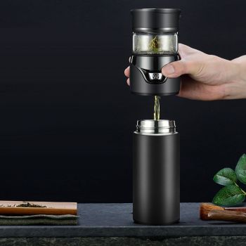 Tea Bottle with Infuser Tea Tumbler Stainless Steel Double Layer Insulated Cup for Men Daily Office Home Grey