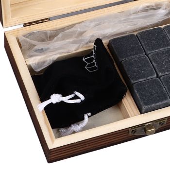 Whisky Stones Cube Shaped Granite Chilling Whiskey Rocks Set Recyclable Quick Drying Whisky Stones with Pine Box