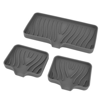 Kitchen Soap Tray Countertop Silicone Sink Deflector Sponge Holder for Bathroom Toilet Grey