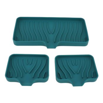 Kitchen Soap Tray Countertop Silicone Sink Deflector Sponge Holder for Bathroom Toilet Green