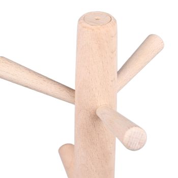 Mug Holder Tree Wood Hanger Stand with 6 Hooks Weighted Base Anti Slip Coffee Mug Rack for Kitchen Counter Cabinet