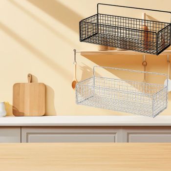 Kitchen Hanging Storage Rack Wall Mounted Storage Basket Punch Free Hanging Wall Organizer Baskets for Dormitory Bedroom White