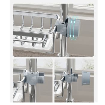 Kitchen Faucet Organizer Multifunctional Rustproof Sponge Dish Soap Brush Sink Caddy Holder with Drip Tray Silver