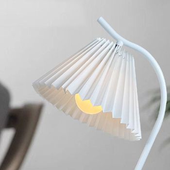 Table Lamp with Cloth Pleated Lampshade Metal Modern Nightstand Bedside Lamp for Bedroom Living Room White