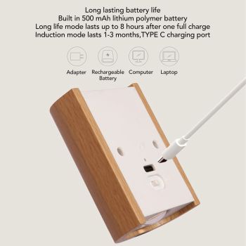 2Pcs Hallway Night Light Intelligent Linkage Wooden Motion Sensor Stairway Night Light USB Rechargeable Magnetic Wall LED Light