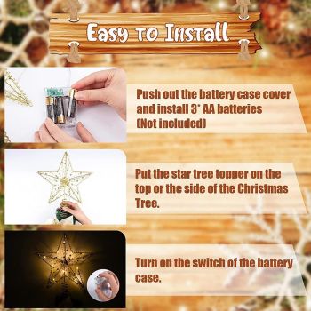 Christmas Tree Topper Star with LED String Light Glitter Christmas Tree Top Star Lamp for Christmas Home Decoration