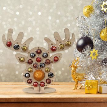 Christmas Advent Countdown Calendar Wooden Xmas Tree Deer Head Shaped Stand Chocolate Candy Display Stand with 24 Hole for Party Decoration