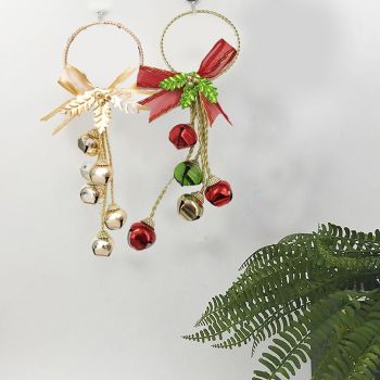 Christmas Ornaments with Bow Christmas Metal Bell Hanging Pendant Xmas Tree Door Hanger