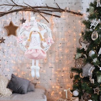 Christmas Cute Angel Rattan Ring Wreath Front Door Wreath Home Wall Hanging Pendant Holiday Decor