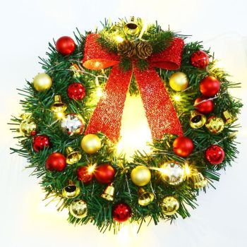 Xmas Wreath with 20 LED Lights and Bells Christmas Garland Light String Branch Lights for Living Room Fireplace and Windows
