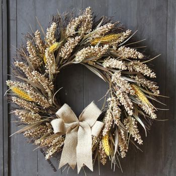50CM Fall Wreath for Front Door Thanksgiving Wreath with Artificial Wheat Cereals Branches Autumn Door Wreath Harvest Wreath Decoration