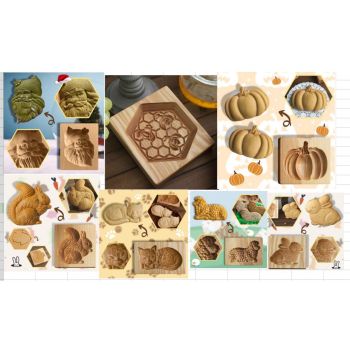 3D Cutter Embossing Mold Christmas Animal Pumpkin Cutter Baking Mold Funny Wooden Molds for Kitchen DIY