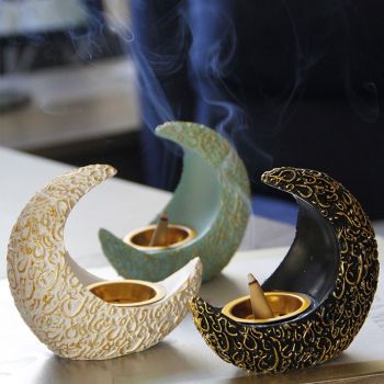 Incense Holder Moon Shape Aroma Stove Holder Resin Incense Holder Aromatherapy Stove Desktop Ornament Home Office Decor