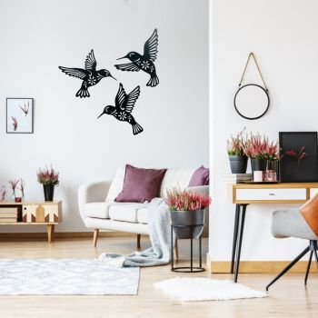 3 Pieces Metal Hummingbird Wall Art Decoration Hollow Out Iron Bird Sculpture Waterproof Wall Hanging Figurines for Garden and Living Room Decor