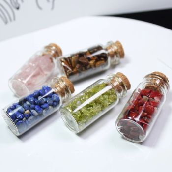 15Pcs Mini Wishing Bottles Chip Stone Set Crystal Tumbled Reiki Stones Collection Gift Home Decor