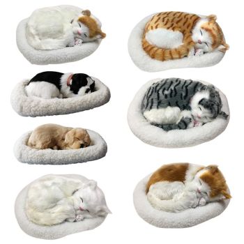 Realistic Sleeping dog Toy Breathing dog Stuffed Animal Doll with Mat Plush Toys for Children Home Ornament