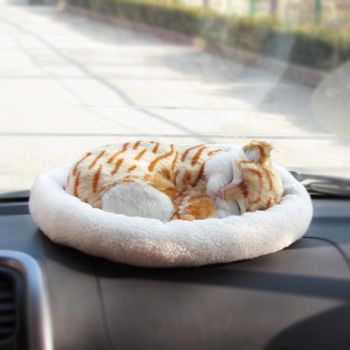 Realistic Sleeping Cat Toy Breathing Cat Stuffed Animal Doll with Mat Plush Toys for Children Home Ornament
