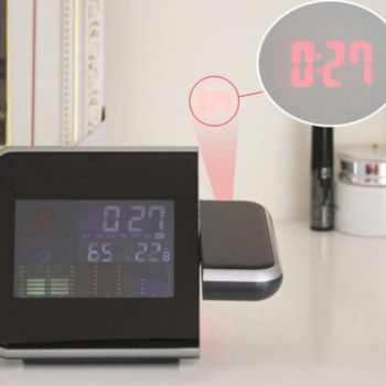 Projection Alarm Clock 180 Degree Adjustable Digital Projector Clock with Weather Station and Temperature Humidity LED Color Screen Perpetual Calendar Clock