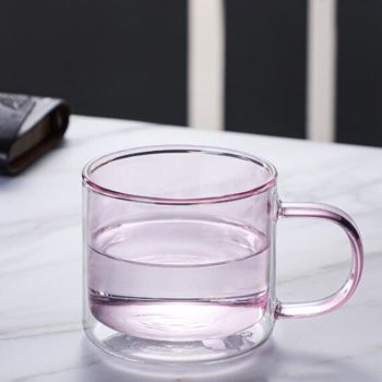 Double Walled Insulated Glass Mug Colorful Transparent Mug with Handle Coffee Cup