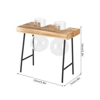 Desktop Glass Planter Wooden Stand Bulb Glass Vase Hydroponics Plant Planter for Home Office Garden2 Bottle