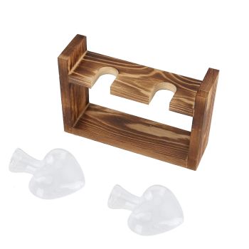 Innovative Flower Pot with Vintage Wooden Frame Transparent Tabletop Vase Home Decoration(2 HeartShaped Bottles )