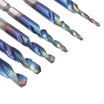 6Pcs/Set Blue Spiral Tap Drill Bit Kit High Speed Steel Drilling Tapping Bits British System