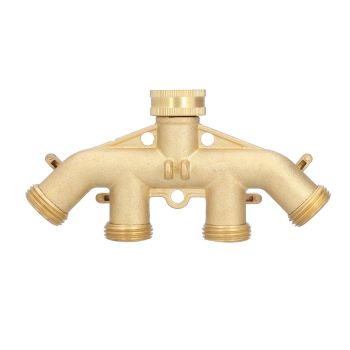 G3/4 4 Way Hose Splitter Brass Garden Hose Faucet Adapter Joint Connector Irrigation Accessory