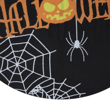 Spider Web Pattern Welcome Sign Wooden Hanging Door Hanger for Halloween Family Gathering BlackBowknot Included