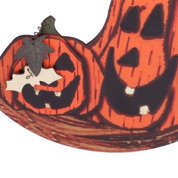 Halloween Welcome Sign Wooden Pumpkin Pattern Door Hanging Sign Decoration for Halloween Party Festival