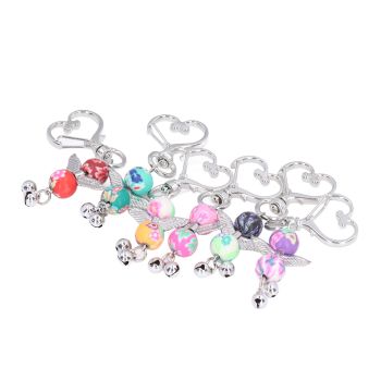 30PCS Key Pendant Metal Angel Wing Decorative Keychain with Colorful Pattern Beads for Party