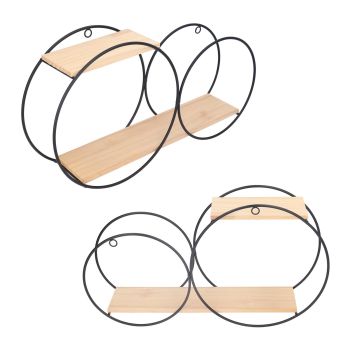 Round Shelf Firmly Welded Dual Use Strong Load Bearing Capacity Circle Metal Wood Wall Shelves for Bedroom Tea House