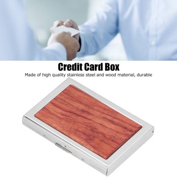 Wood Card Case Safe Bank Credit Card Box Portable Business ID Card Case Holder for Men WomenRosewood