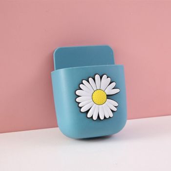 Remote Control Holders Wall Mount Adhesive Organizer Pen Storage Box Phone Holder for Office Home SchoolLake Blue Daisy