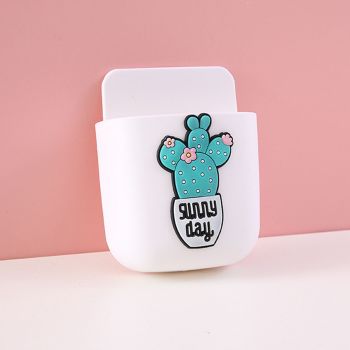 Cartoon Storage Box Wall Mounted Storage Container Cute Phone Storage Box for Home Decoration(White Cactus Pattern )