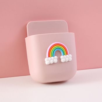 Cartoon Storage Box Wall Mounted Storage Container Cute Phone Storage Box for Home Decoration(Pink Rainbow Pattern )
