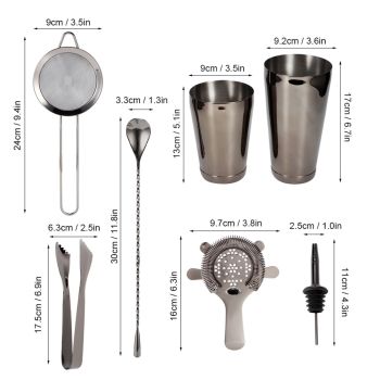 11PCS/Set Cocktail Shaker Set Bartender Kit Cocktail Strainer Stainless Steel Barware for Home PartyRuthenium Black
