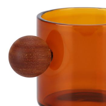 Glass Coffee Cup Clear Heatproof Glass Coffee Mug with Wooden Ball Handle for Office Bar PartyBrown