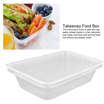 10PCS Disposable Lunch Box Microwavable Disposable Transparent Rectangular Food Container with Lid 650ML