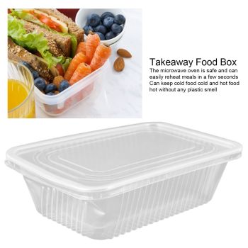 10PCS Disposable Lunch Box Microwavable Disposable Transparent Rectangular Food Container with Lid 750ML