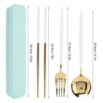 Portable Cutlery Set Stainless Steel Tableware Anti Corrosion Non Slip Anti Fading Chopsticks Spoon for Outdoor OfficeWhite Gold