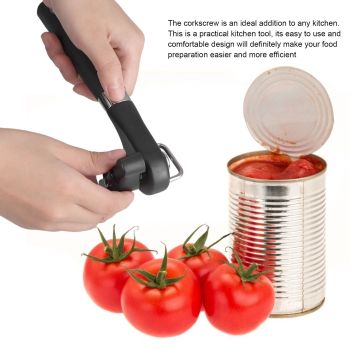 Manual Can Opener Stainless Steel Bottle Opener with Smooth Edge and Non Slip Handle Black for KitchenStraight Handle K3