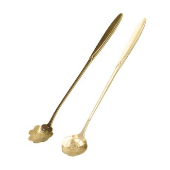 4PCS Mixing Spoon Flower Heart Shaped Coffee Spoon Stainless Steel Desert Scoop Ice Tea SpoonGold