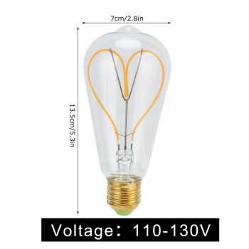 Light Bulb Love Peach Heart Shaped Transparent LED Filament Lamp Bulb 110V E27 Lamp Holder 4W Warm Light