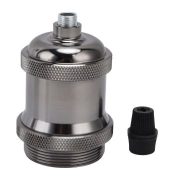 6 Pcs Lamp Holder Metal E26 E27 Screw Retro Lighting Base Accessories with Ground Aluminum ShellPearl Black