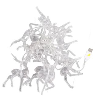 Christmas Indoor Reindeer Lights Decorations 10 LED Warm White String Lights USB Battery Powered Fairy Lighting Xmas Gifts